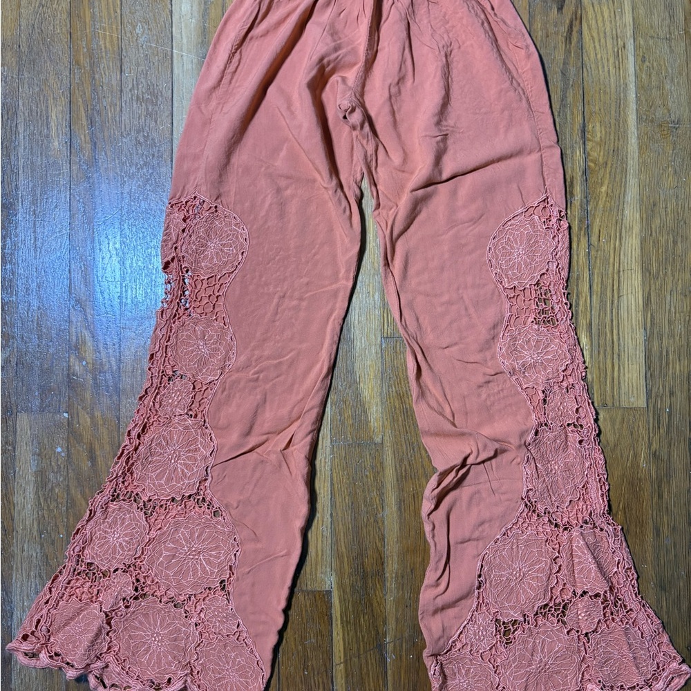 Cleobella Dusty Rose Crochet Flare Pants